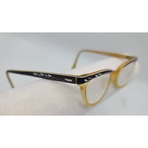 Vintage Shuron 1950’s USA Classic Cat Eye Eyeglass Frames Blk Enamel Rhinestones